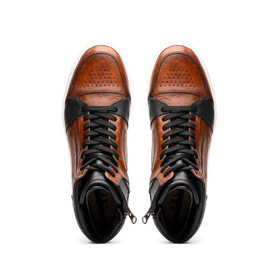 Zelli Italia Men's 65-356-BRN BRAVO Italian Burnished Calfskin High Top Dress Sneaker Black / Brown