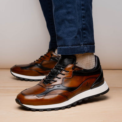 Zelli Italia Men's 65-355-BRN BRAVO Hand Finished Trainer Cognac / Black