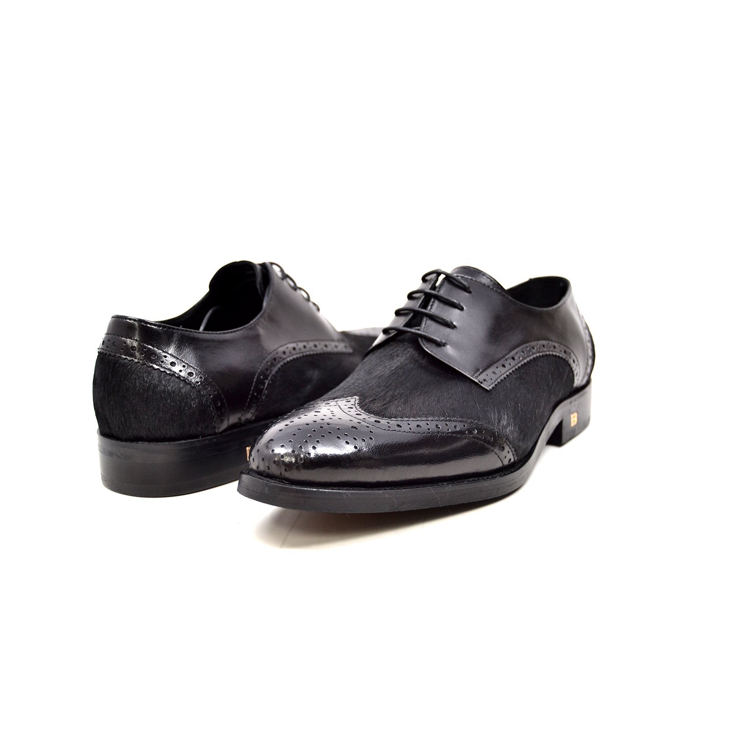 British Walkers President Men's Black Leather and Pony Skin Oxford Dress Shoes view 1