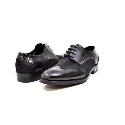 British Walkers President Men's Black Leather and Pony Skin Oxford Dress Shoes view 1