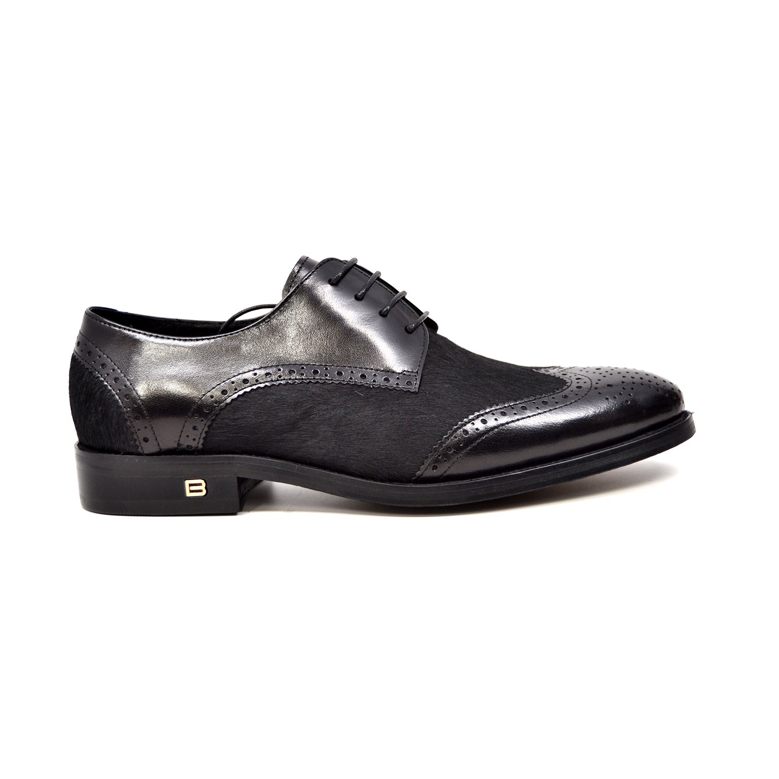 British Walkers President Men's Black Leather and Pony Skin Oxford Dress Shoes view 6