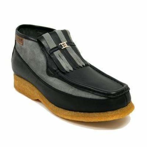 British Walkers Apollo Men’s Black & Gray Leather–Suede SlipOn Boots – Handcrafted CrepeSole Classic of Modern British Style