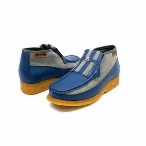 British Walkers Apollo Men’s Blue Leather & Gray Suede SlipOn Boots – Handcrafted CrepeSole Blend of Modern Style and British Craftsmanship