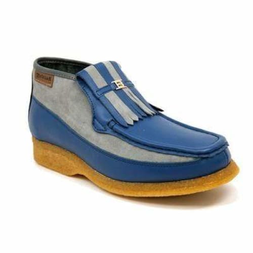 British Walkers Apollo Men’s Blue Leather & Gray Suede SlipOn Boots – Handcrafted CrepeSole Blend of Modern Style and British Craftsmanship