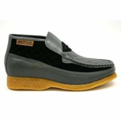 British Walkers Checkers Men's Black Leather and Gray Suede Slip Ons