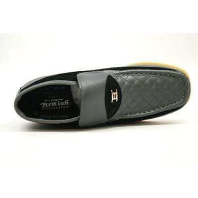 British Walkers Checkers Men's Black Leather and Gray Suede Slip Ons