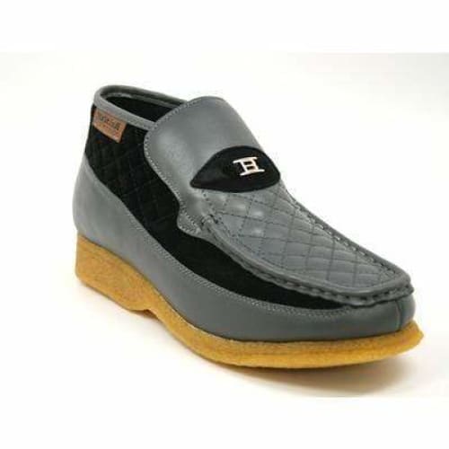 British Walkers Checkers Men's Black Leather and Gray Suede Slip Ons