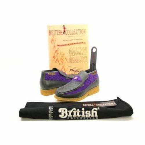 British Walkers Checkers Men's Gray and PuPurple Leather and Suede Slip On Chukka Boots