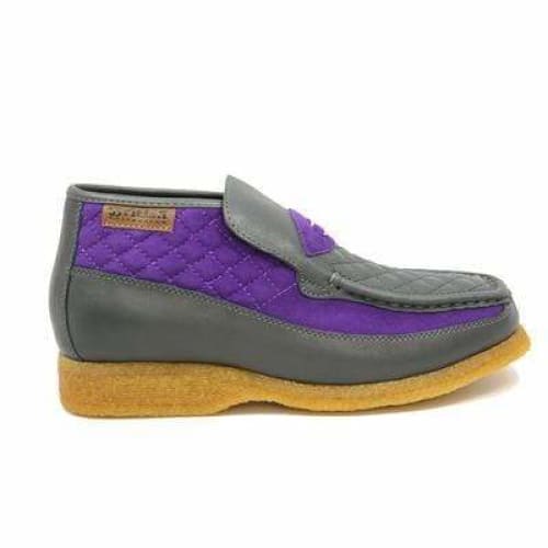 British Walkers Checkers Men's Gray and PuPurple Leather and Suede Slip On Chukka Boots