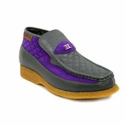 British Walkers Checkers Men's Gray and PuPurple Leather and Suede Slip On Chukka Boots
