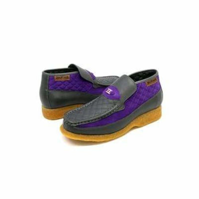 British Walkers Checkers Men's Gray and PuPurple Leather and Suede Slip On Chukka Boots
