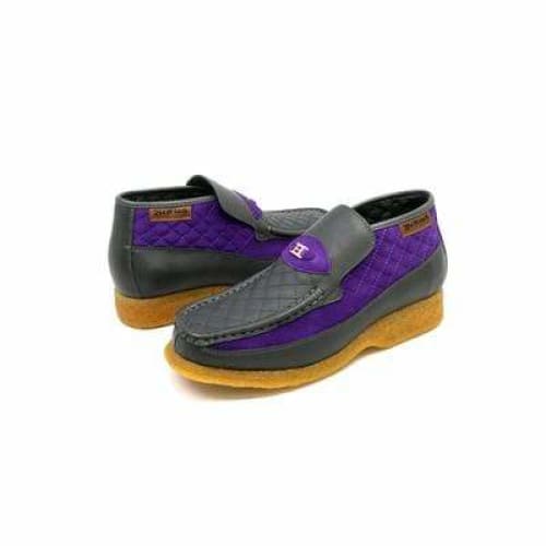 British Walkers Checkers Men's Gray and PuPurple Leather and Suede Slip On Chukka Boots