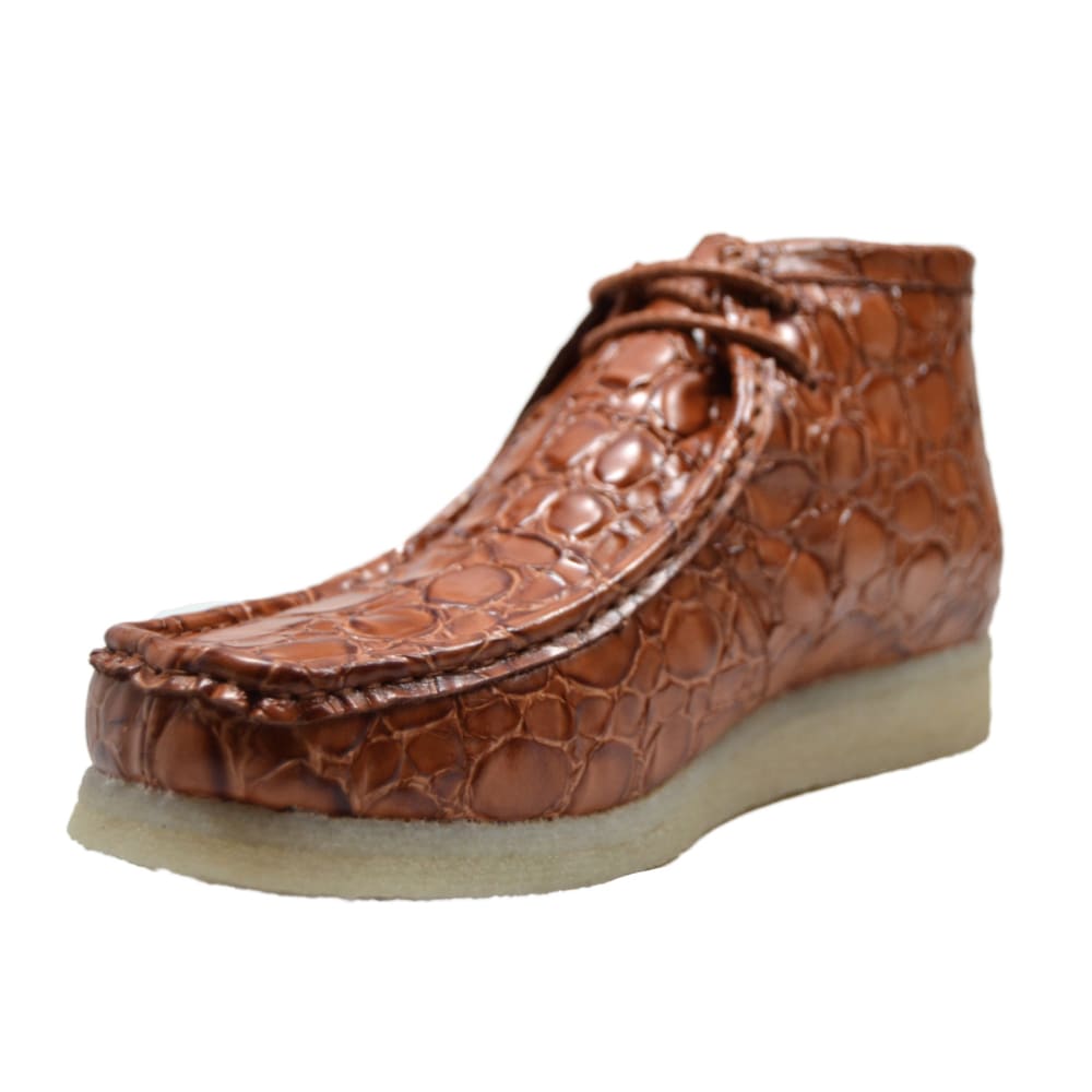 British Walkers Crocs – Cognac Crocodile Leather Men’s Chukka Boot Handcrafted Exotic Texture with Premium Heritage Style