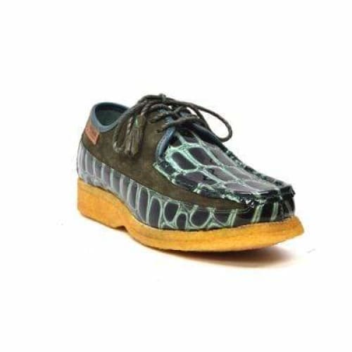 British Walkers Crown Croc Men's Green Crocodile Leather and Suede Crepe Sole Shoes