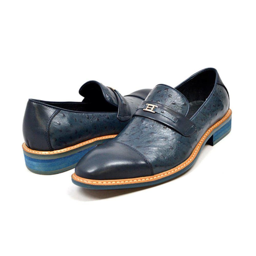 British Walkers Dolche Mens Ostrich Leather Slip On Shoes Exotic Luxury Style