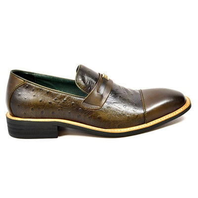 British Walkers Dolche Mens Ostrich Leather Slip On Shoes Exotic Luxury Style