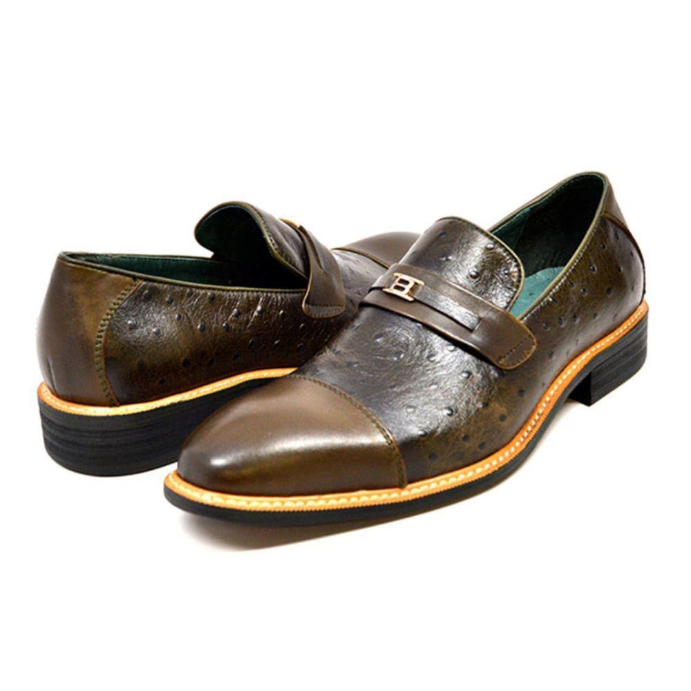 British Walkers Dolche Mens Ostrich Leather Slip On Shoes Exotic Luxury Style