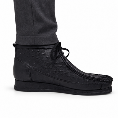 British Walkers New Castle Dual Print Black chukka boot, on-foot side view against white; AI-generated styling illustration