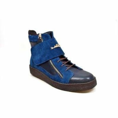 British Walkers Empire Men’s Navy Blue Leather Crepe Sole High Top Boots