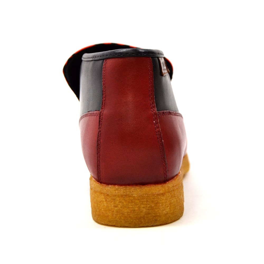 British Walkers Freedom – Red Fabric Pattern Men’s Leather & Suede SlipOn Handcrafted MixedMaterial Style with Bold Premium Detail