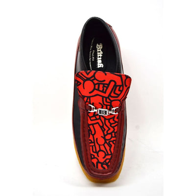 British Walkers Freedom – Red Fabric Pattern Men’s Leather & Suede SlipOn Handcrafted MixedMaterial Style with Bold Premium Detail