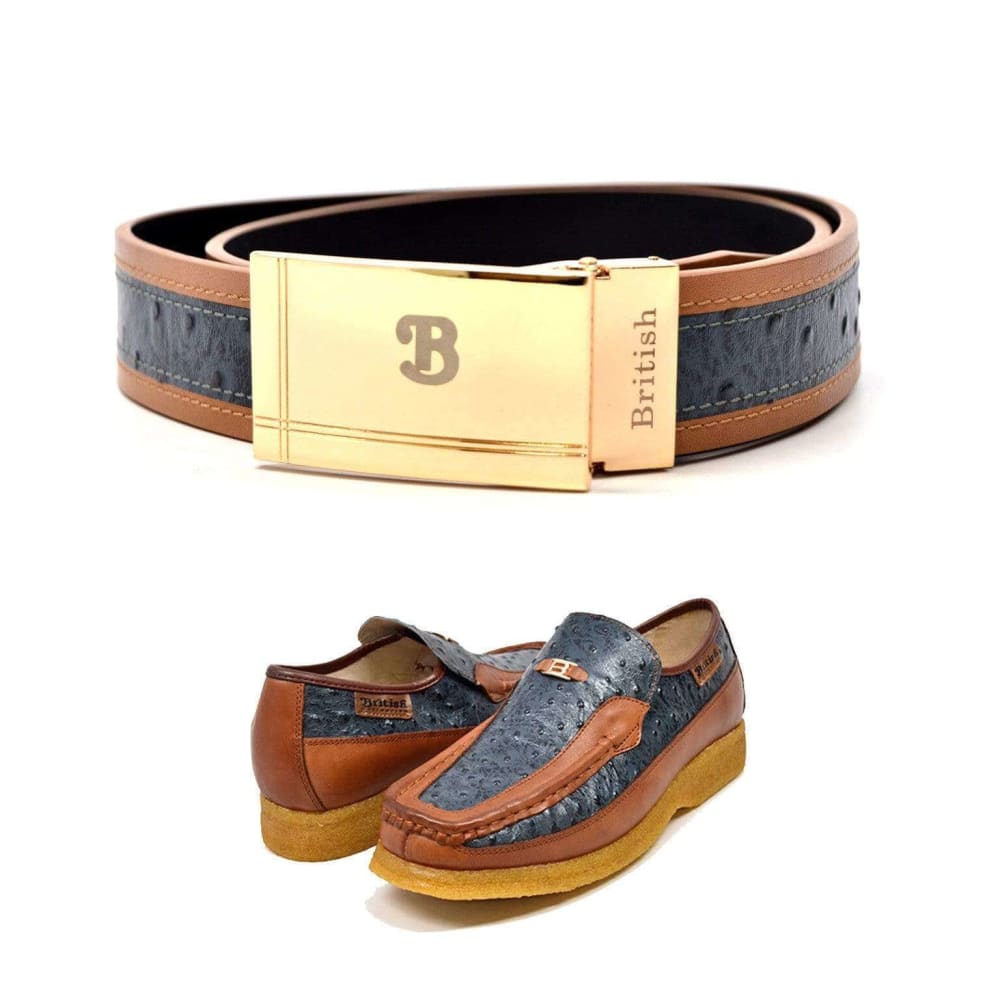 British Walkers Harlem Belt Men's Cognac and Blue Ostrich Leather (Matching Belt Only)