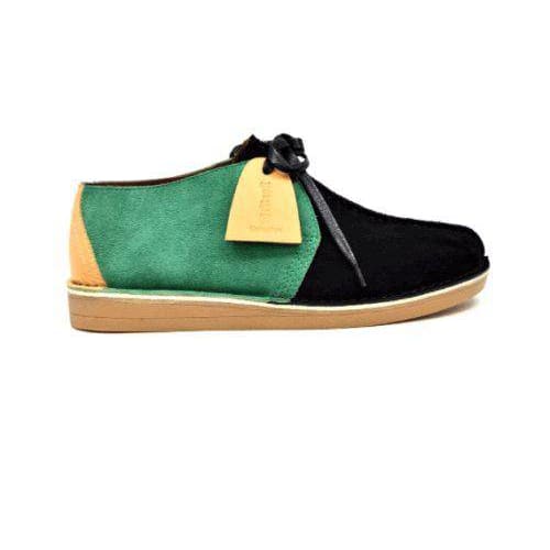 British Walkers Kingston Men’s Jamaica Green–Yellow–Black SplitToe Leather & Suede Shoes – Handcrafted Island Heritage Luxury with Bold Cultural Flair
