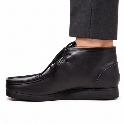 British Walkers New Castle 2 men's Black ankle boot, on-foot side view against white; AI-generated styling illustration