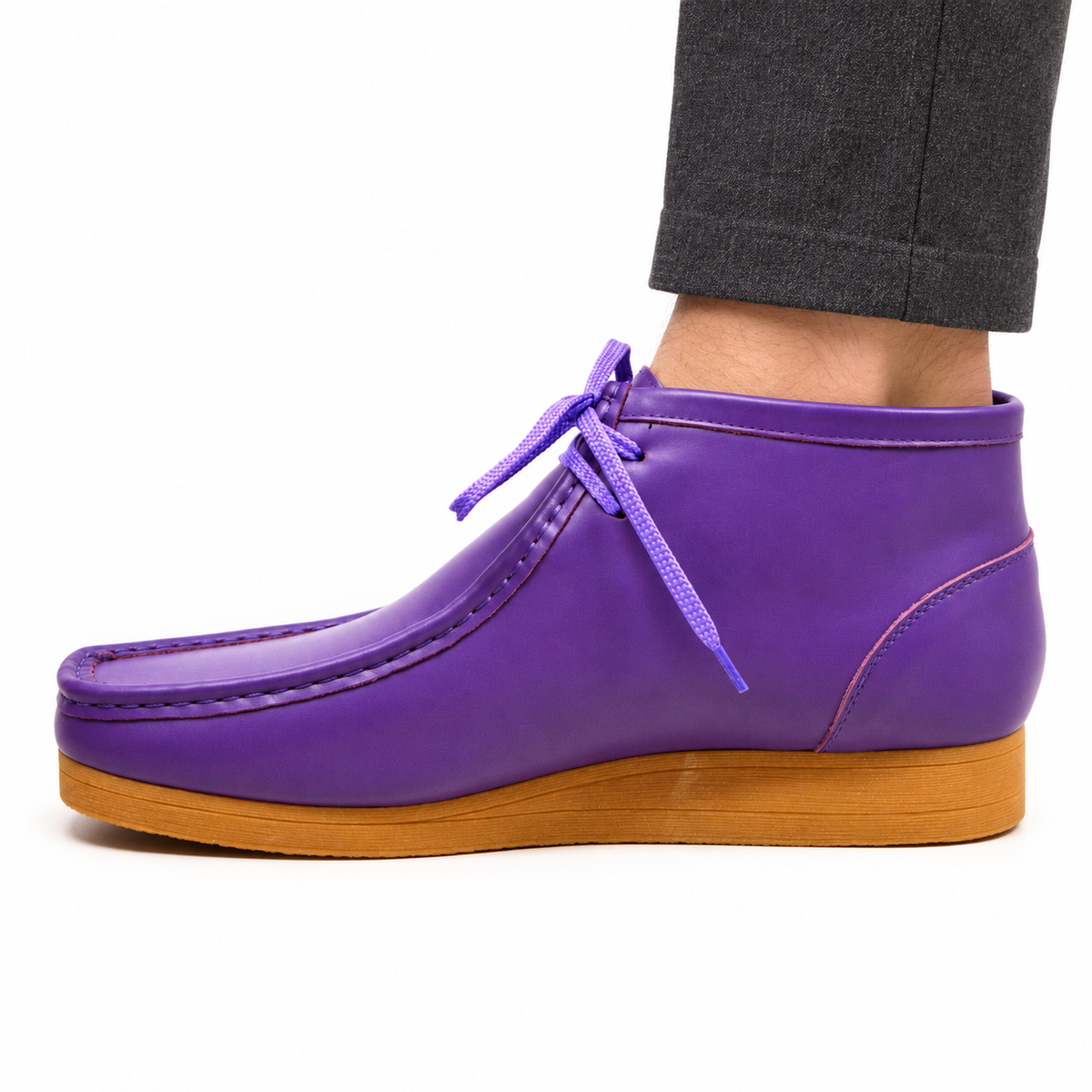 British Walkers New Castle 2 men's Purple ankle boot, on-foot side view against white; AI-generated styling illustration