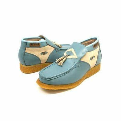 British Walkers Palace Men's Blue and Beige Leather Slip On Ankle Boots