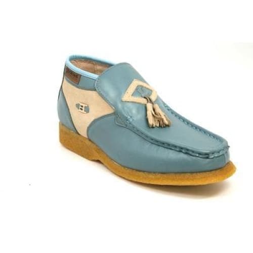 British Walkers Palace Men's Blue and Beige Leather Slip On Ankle Boots