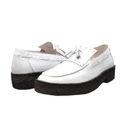 British Walkers Playboy Cruise Men's White Leather Slip On Crepe Sole with Tassle