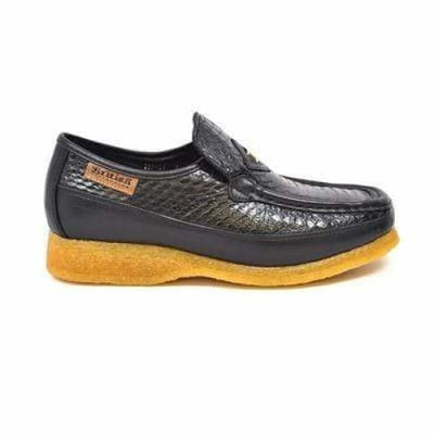 British Walkers Power Men's Black Skin Leather Crepe Sole Slip On Oxfords