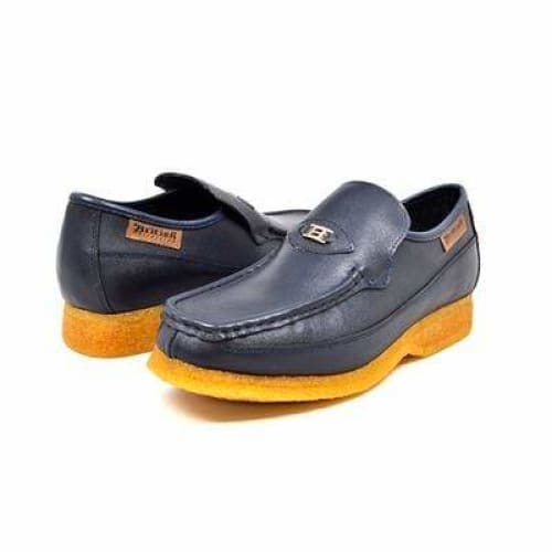 British Walkers Power Men's Navy Leather Crepe Sole Slip On Shoes