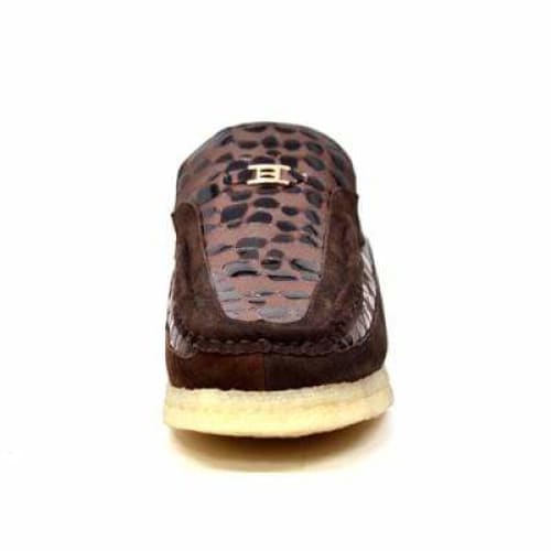 British Walkers Stone Men’s Brown Pattern Leather Crepe Sole SlipOn Shoes – Handcrafted Textured Leather with Classic Urban Comfort