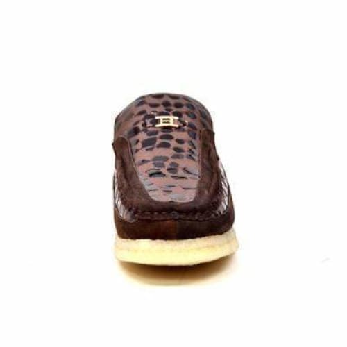 British Walkers Stone Men’s Brown Pattern Leather Crepe Sole SlipOn Shoes – Handcrafted Textured Leather with Classic Urban Comfort