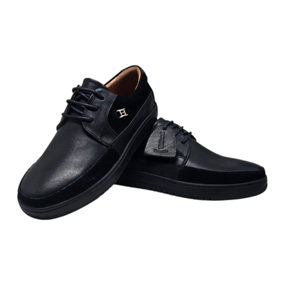 British Walkers Westminster 2 men's black leather and suede sneakers, angled pair view