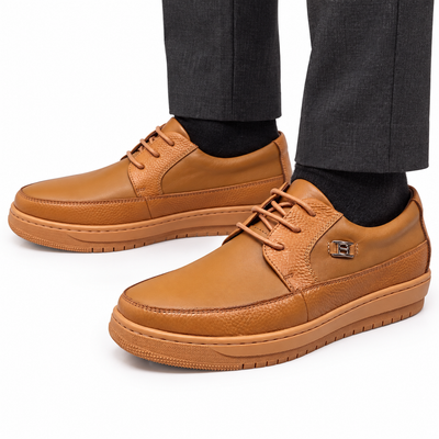 AI-generated styling illustration of British Walkers Westminster 2 men's Canary Yellow sneakers on a white background