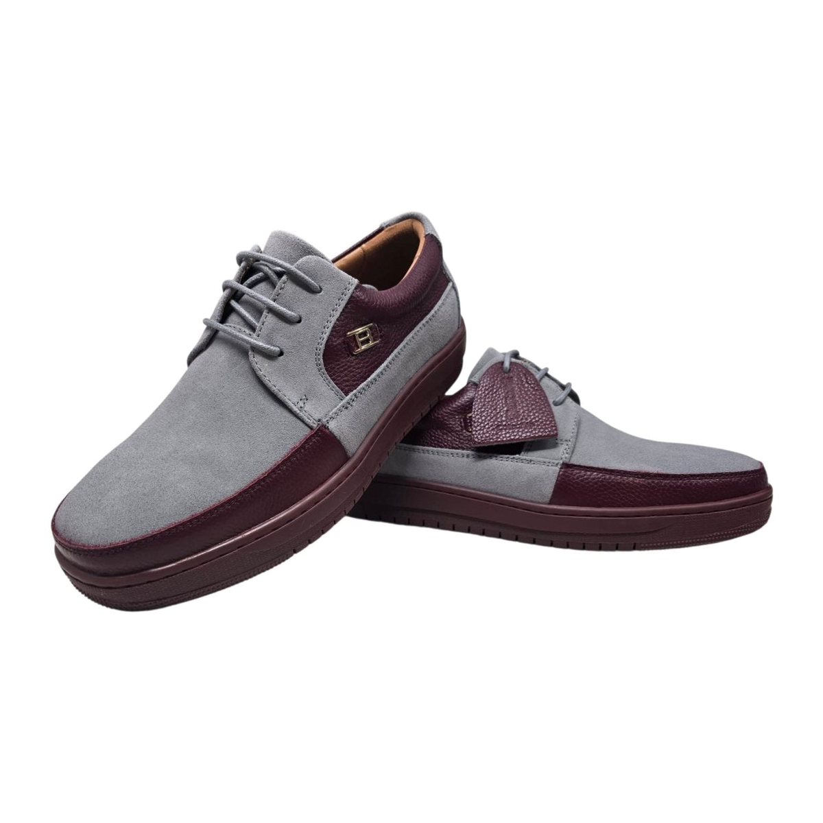 British Walkers Westminster 2 men's gray and burgundy sneakers, angled pair view