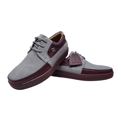 British Walkers Westminster 2 men's gray and burgundy sneakers, angled pair view