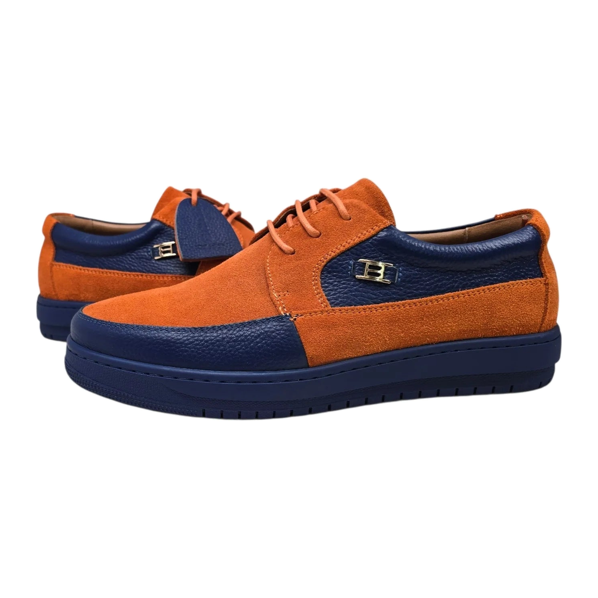 British Walkers Westminster 2 men's orange and navy sneakers, three-quarter pair view