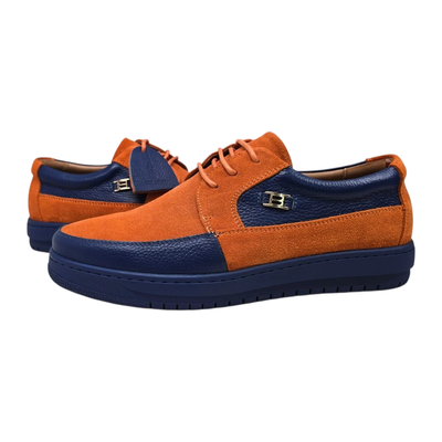 British Walkers Westminster 2 men's orange and navy sneakers, three-quarter pair view