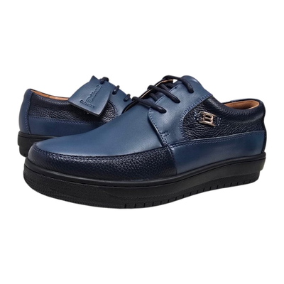 British Walkers Westminster 2 men's navy leather sneakers, three-quarter pair view