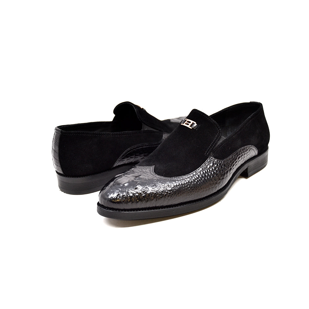 British Walkers Shiraz Men's Black Croc Leather and Suede Dress Shoes view 2