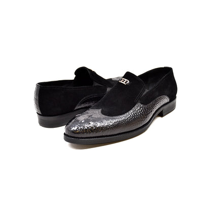 British Walkers Shiraz Men's Black Croc Leather and Suede Dress Shoes view 2