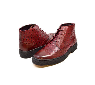 British Collection Playboy Men’s Burgundy Ostrich Leather Wingtip Boots