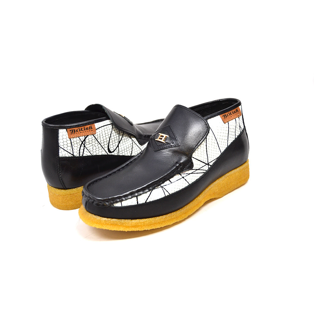 British Walkers BWB Men's Black and White Design Leather Slip On Shoes view 1