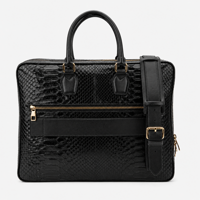 The Cortona Black Python Leather Men’s Laptop Briefcase