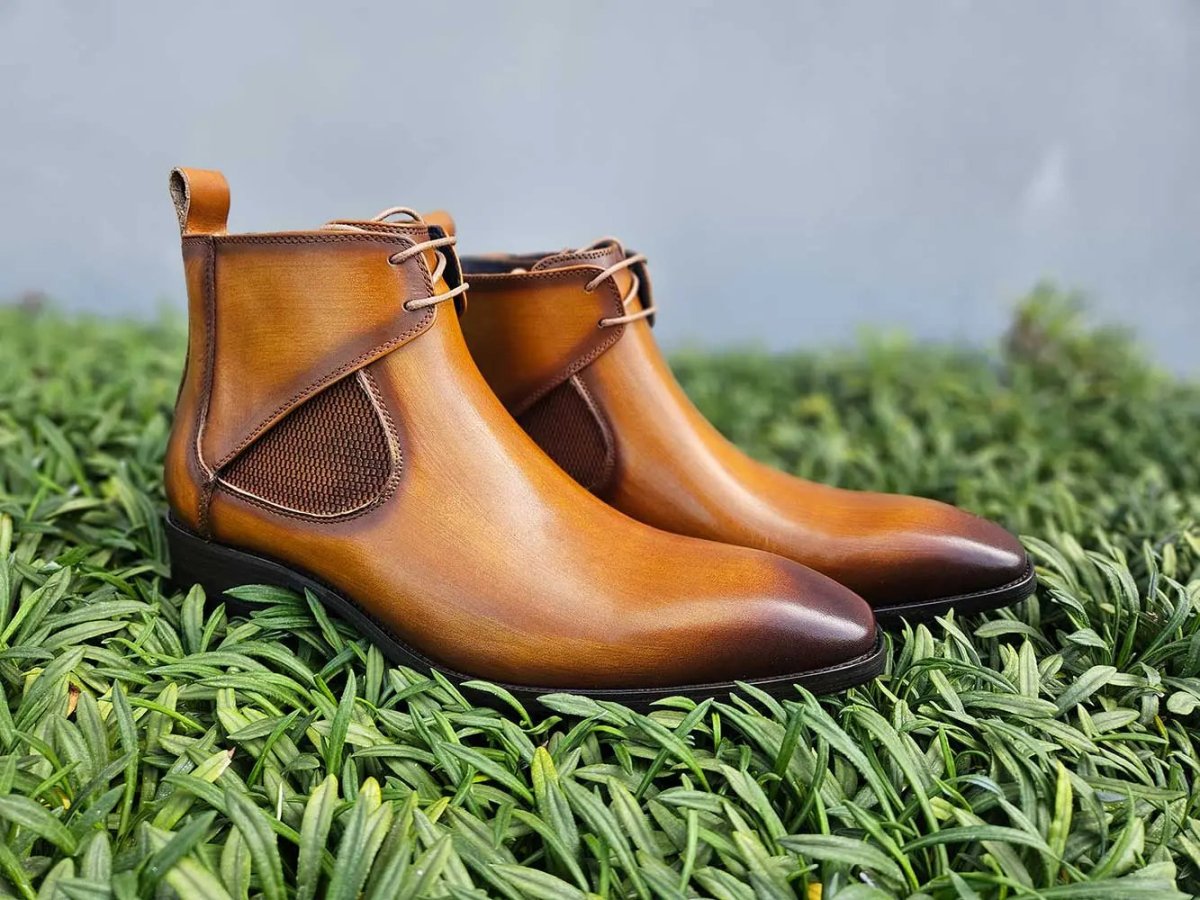 Carrucci Shoes Calfskin Hand Burnished Lace Up Chelsea Boot KB50313