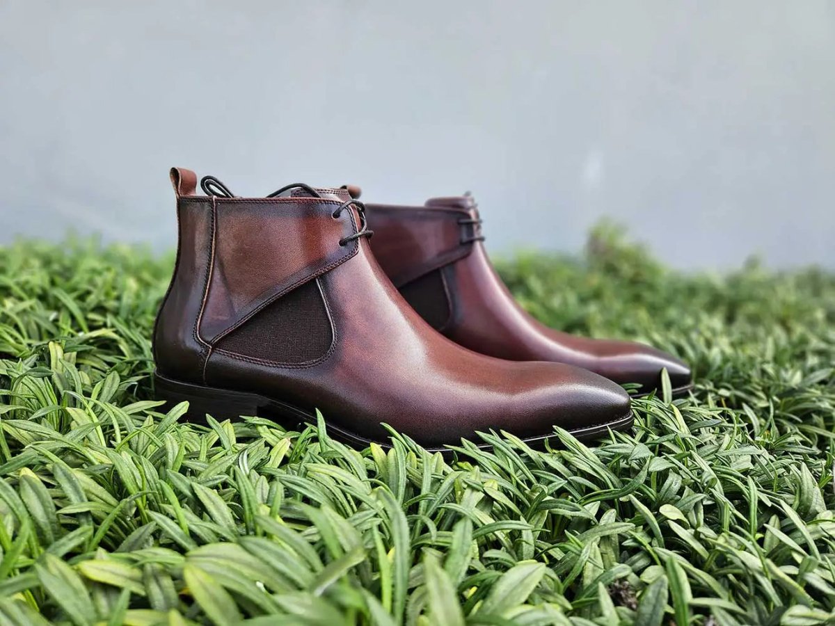 Carrucci Shoes Calfskin Hand Burnished Lace Up Chelsea Boot KB50313
